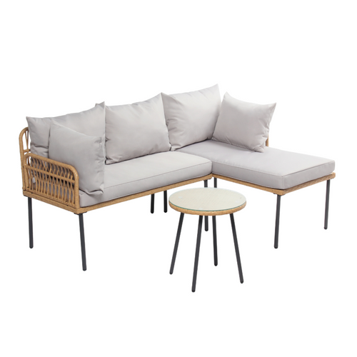 Lecce - Salon De Jardin D'angle 3 Places Effet Rotin