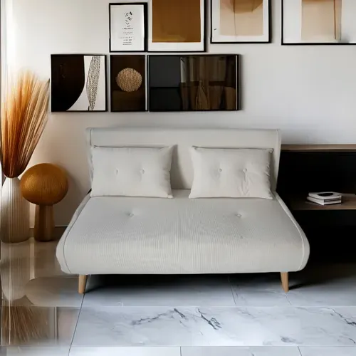 Ennis - Canapé Convertible En Velours Côtelé Beige 2 Places