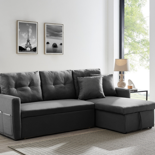 Malmo - Canapé D'angle 3 Places Convertible Gris