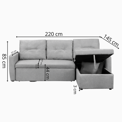 Malmo - Canapé D'angle 3 Places Convertible Gris