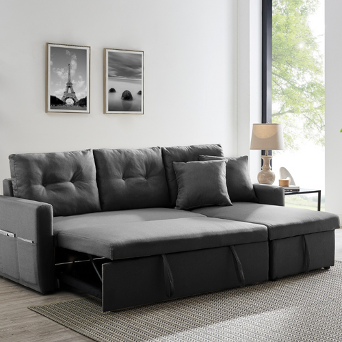 Malmo - Canapé D'angle 3 Places Convertible Gris