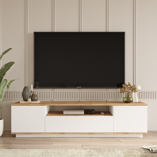 Tyro - Meuble TV Blanc Et Bois 180cm