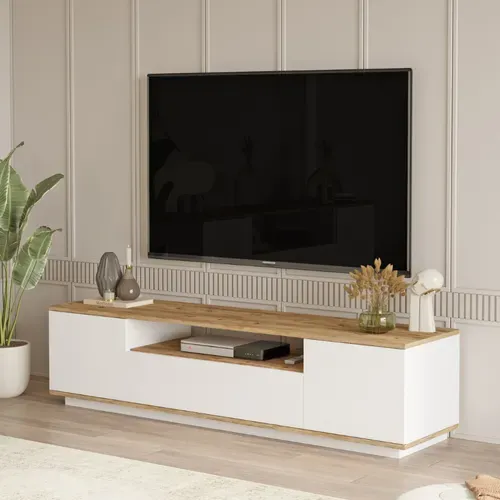 Tyro - Meuble TV Blanc Et Bois 180cm
