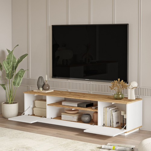 Tyro - Meuble TV Blanc Et Bois 180cm