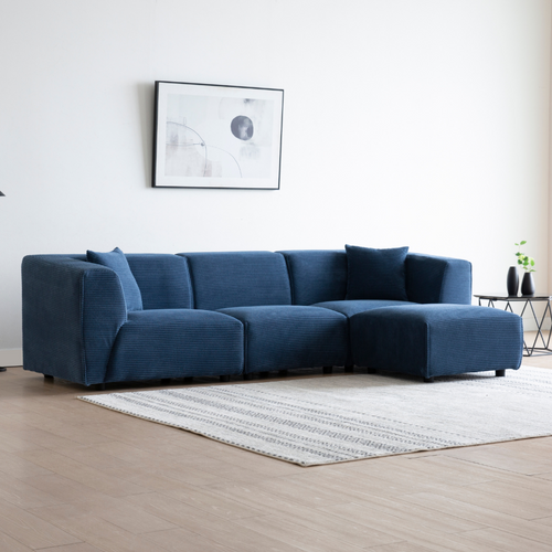 Monroe - Canapé Velours Côtelé 4 Places Modulable Bleu