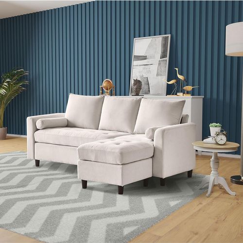 Coventry - Canapé 3 Places En Tissu Avec Pouf Beige