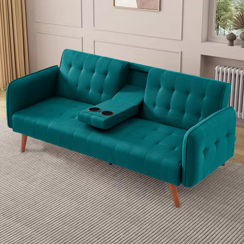 Inverness - Canapé 3 Places Convertible Avec Tablette Centrale Rabattable Velours Vert