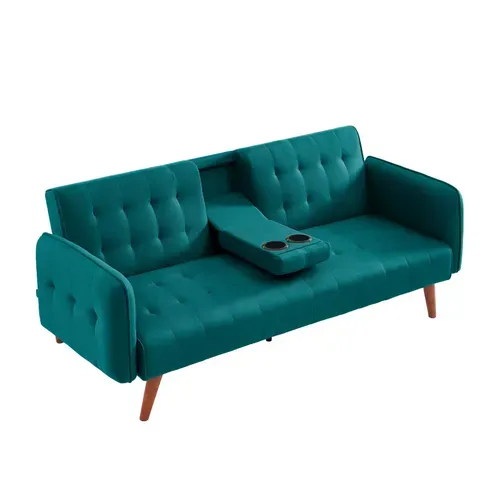 Inverness - Canapé 3 Places Convertible Avec Tablette Centrale Rabattable Velours Vert