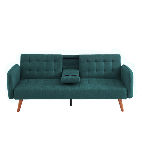 Inverness - Canapé 3 Places Convertible Avec Tablette Centrale Rabattable Velours Vert