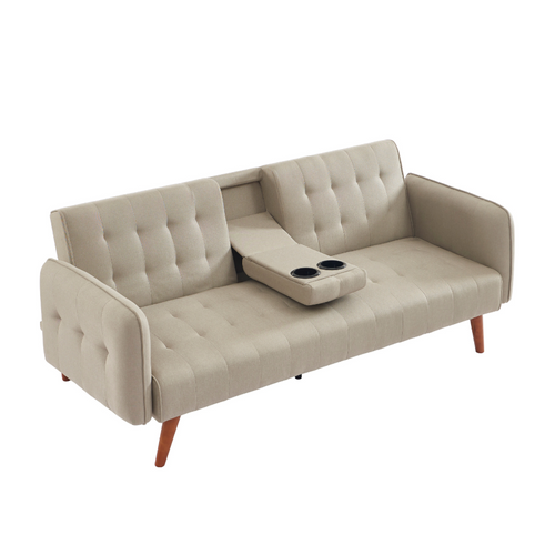 Inverness - Canapé 3 Places Convertible Avec Tablette Centrale Rabattable Beige