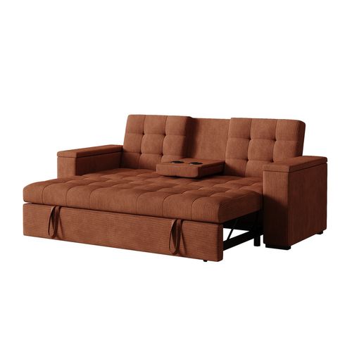Noho - Canapé 3 Places Convertibles Terracotta Velours Côtelé