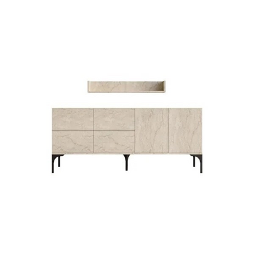 Aura - Buffet Effet Travertin 180 Cm 6 Portes Et étagère
