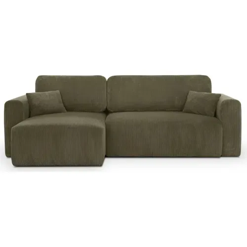 Canapé D'angle Réversible Convertible 4 Places Avec Coffre En Velours Côtelé Vert Kaki - Davis