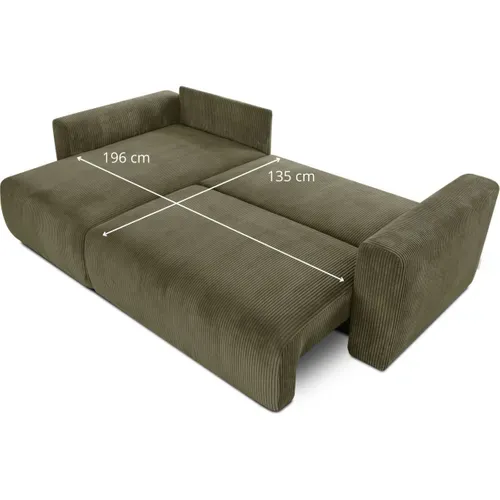 Canapé D'angle Réversible Convertible 4 Places Avec Coffre En Velours Côtelé Vert Kaki - Davis