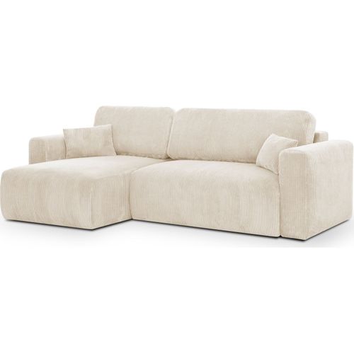 Canapé D'angle Réversible Convertible 4 Places Avec Coffre En Velours Côtelé Beige - Davis