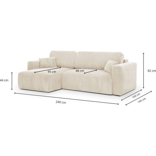 Canapé D'angle Réversible Convertible 4 Places Avec Coffre En Velours Côtelé Beige - Davis