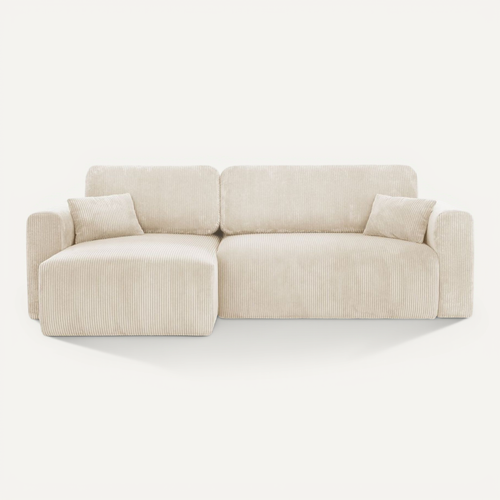 Canapé D'angle Réversible Convertible 4 Places Avec Coffre En Velours Côtelé Beige - Davis