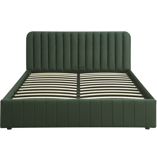 Lit Coffre Adulte 140x190 Cm Avec Tête De Lit Capitonnée En Velours Vert Kaki - Ava