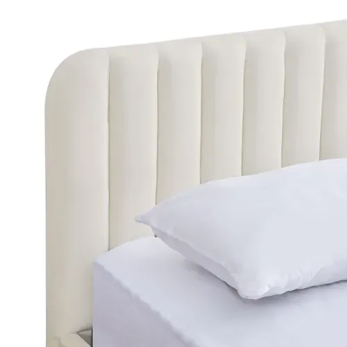 Lit Coffre Adulte 140x190 Cm Avec Tête De Lit Capitonnée En Velours Beige - Ava
