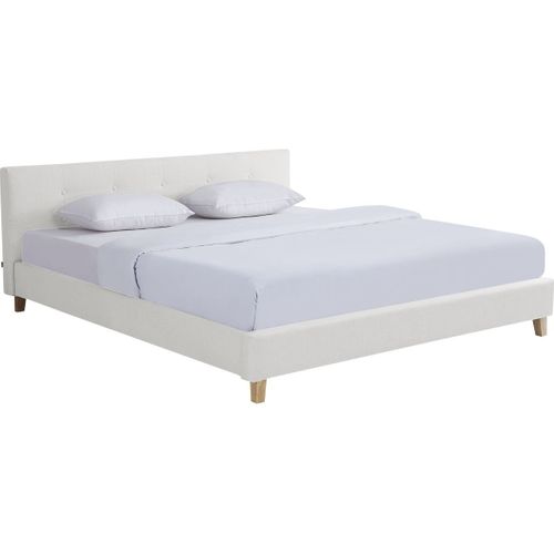 Lit Adulte 180x200 Cm Avec Tête De Lit Capitonnée En Tissu Beige - Milo