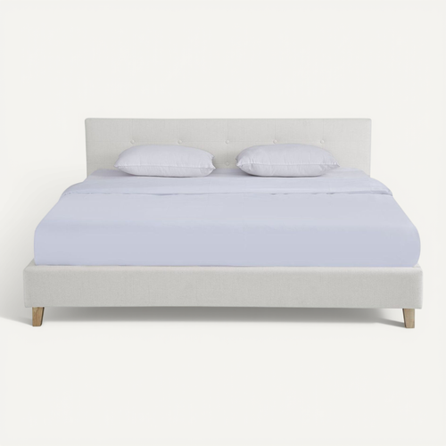 Lit Adulte 180x200 Cm Avec Tête De Lit Capitonnée En Tissu Beige - Milo