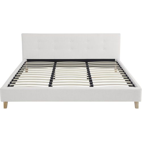 Lit Adulte 180x200 Cm Avec Tête De Lit Capitonnée En Tissu Beige - Milo