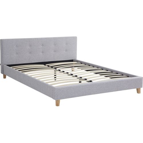 Lit Adulte 140x190 Cm Avec Tête De Lit Capitonnée En Tissu Gris Chiné - Milo