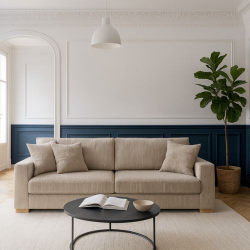 Canapé Convertible 3 Places En Velours Côtelé Taupe - Robin