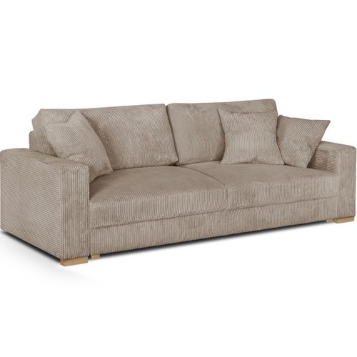 Canapé Convertible 3 Places En Velours Côtelé Taupe - Robin
