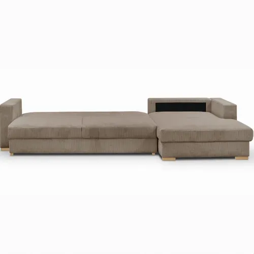 Canapé D'angle à Droite Convertible 5 Places En Velours Côtelé Taupe - Robin
