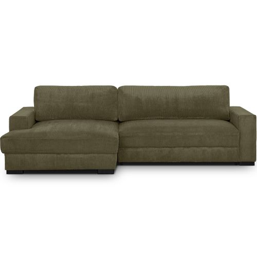 Canapé D'angle à Gauche Convertible 3 Places En Velours Côtelé Vert Kaki - Arty