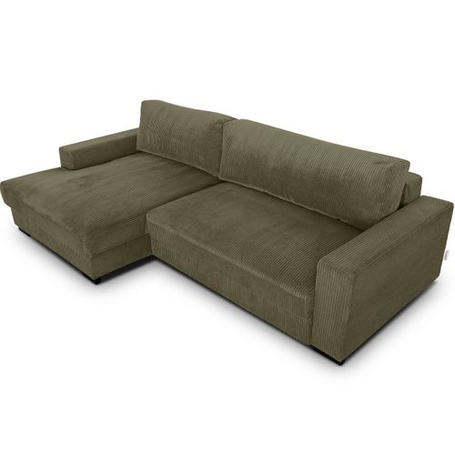Canapé D'angle à Gauche Convertible 3 Places En Velours Côtelé Vert Kaki - Arty