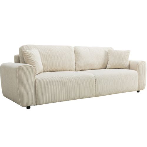 Canapé Convertible 3 Places En Velours Côtelé Beige - Grazia