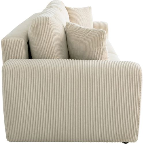 Canapé Convertible 3 Places En Velours Côtelé Beige - Grazia