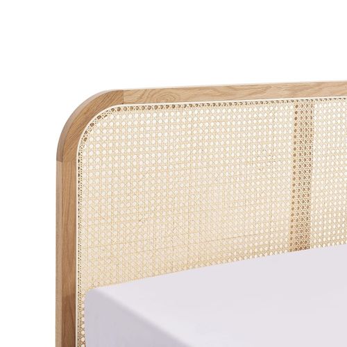 Lit Coffre Adulte 160x200 Cm En Velours Côtelé Vert Kaki Avec Tête De Lit En Bois Et Cannage - Elsa