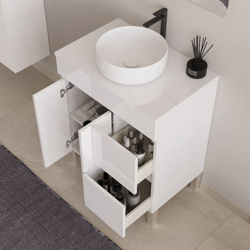 Meuble De Salle De Bain 80cm Sur Pieds Avec Plateau Et Cuve - Sans Miroir - Blanc - Haro
