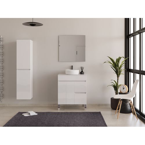 Meuble De Salle De Bain 80cm Sur Pieds Avec Plateau Et Cuve - Sans Miroir - Blanc - Haro