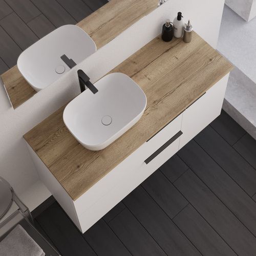 Meuble De Salle De Bain 100cm Avec Vasque à Poser Arrondie - Sans Miroir - Blanc - King