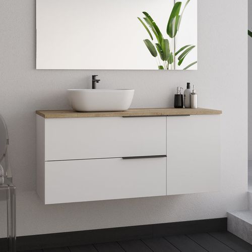 Meuble De Salle De Bain 100cm Avec Vasque à Poser Arrondie - Sans Miroir - Blanc - King