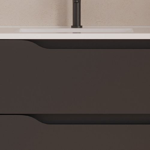 Meuble De Salle De Bain 80cm Avec Vasque Et Miroir - Noir - Zarza