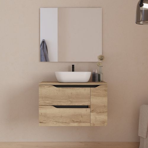 Meuble De Salle De Bain 80cm Avec Plateau Et Vasque Zeus - Sans Miroir - Madera Miel - Zarza