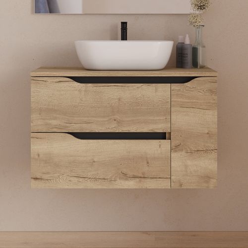 Meuble De Salle De Bain 80cm Avec Plateau Et Vasque Zeus - Sans Miroir - Madera Miel - Zarza