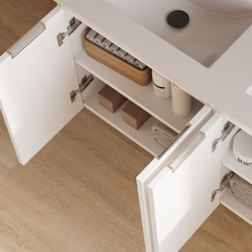 Meuble De Salle De Bain 120cm Double Vasque - 4 Portes - Sans Miroir - Blanc Mat - Rosie