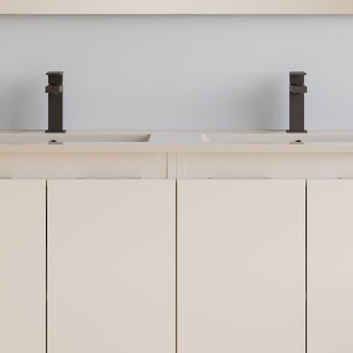 Meuble De Salle De Bain 120cm Double Vasque - 4 Portes - Sans Miroir - Blanc Mat - Rosie