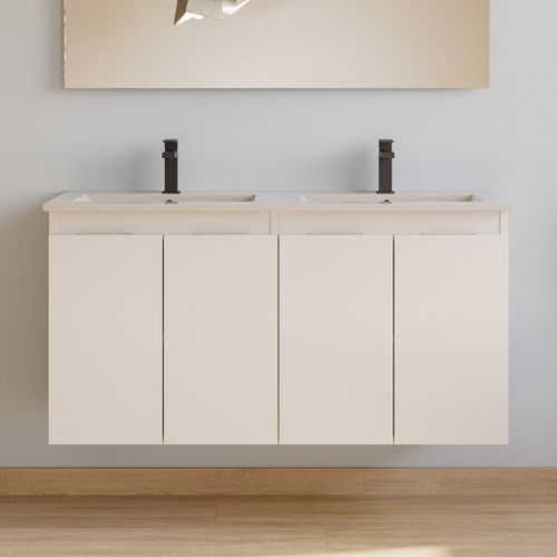 Meuble De Salle De Bain 120cm Double Vasque - 4 Portes - Sans Miroir - Blanc Mat - Rosie