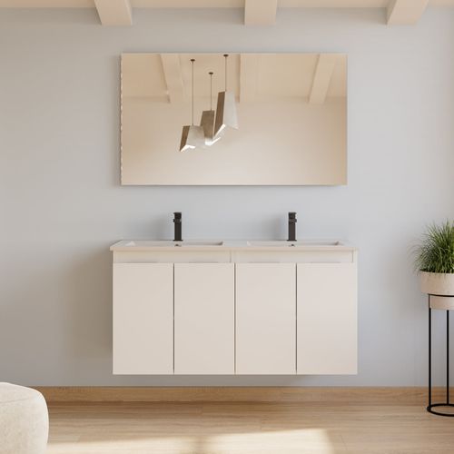 Meuble De Salle De Bain 120cm Double Vasque - 4 Portes - Sans Miroir - Blanc Mat - Rosie