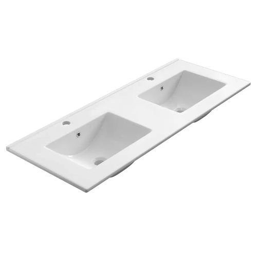 Meuble De Salle De Bain 120cm Double Vasque - 4 Portes - Sans Miroir - Blanc Mat - Rosie