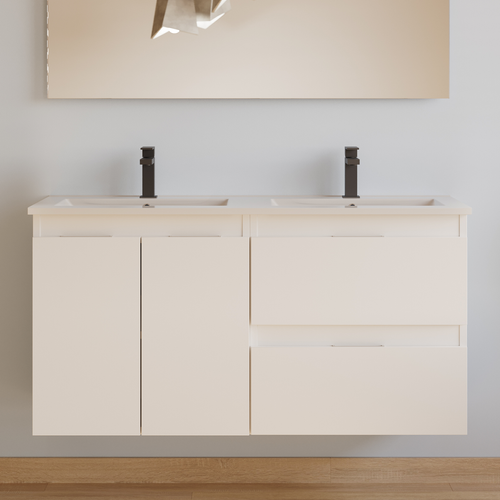 Meuble De Salle De Bain 120cm Double Vasque - 2 Portes Et 2 Tiroirs - Blanc Mat - Rosie