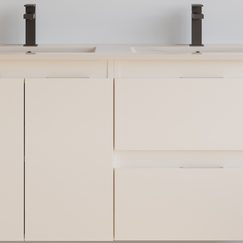 Meuble De Salle De Bain 120cm Double Vasque - 2 Portes Et 2 Tiroirs - Blanc Mat - Rosie