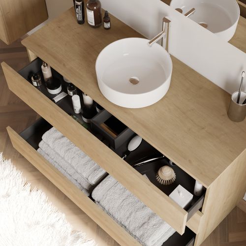 Meuble De Salle De Bain 120cm Plateau Et Vasque Ronde - 3 Tiroirs - Sans Miroir - Nebraska - Mayor